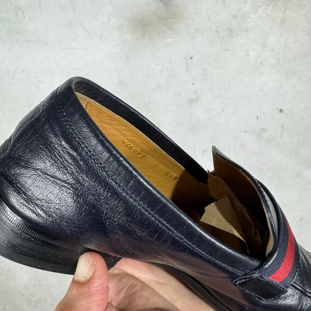 Gucci Navy Buckled Stripe Loafers