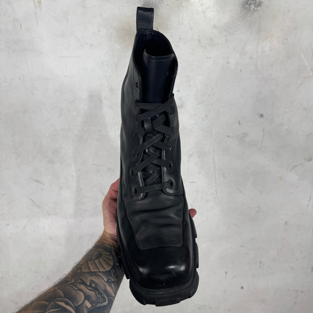 Prada Square Toe Lace Up Boots