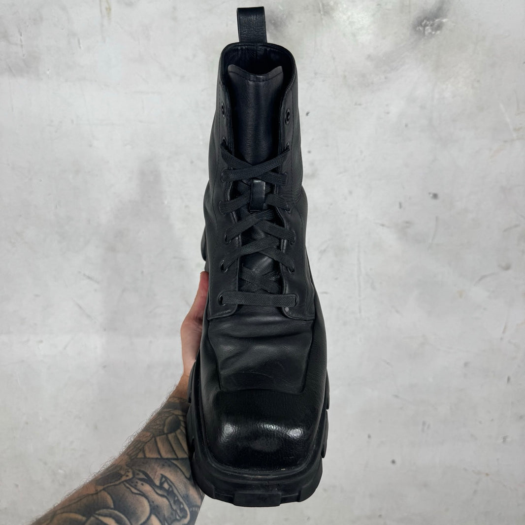 Prada Square Toe Lace Up Boots