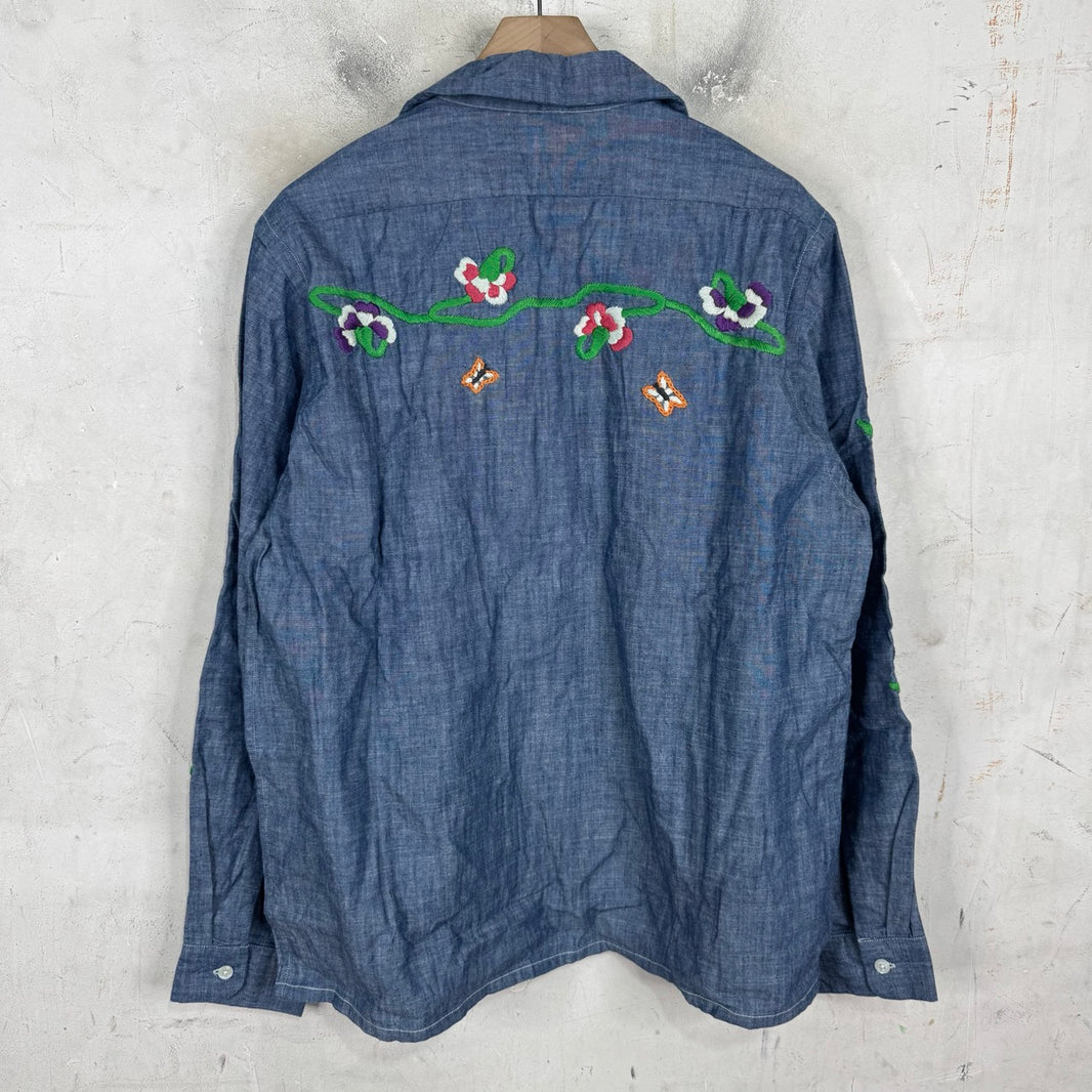 Needles Butterfly Embroidered Chambray Shirt