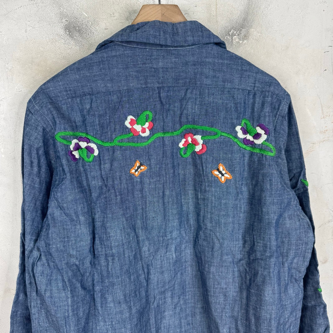 Needles Butterfly Embroidered Chambray Shirt