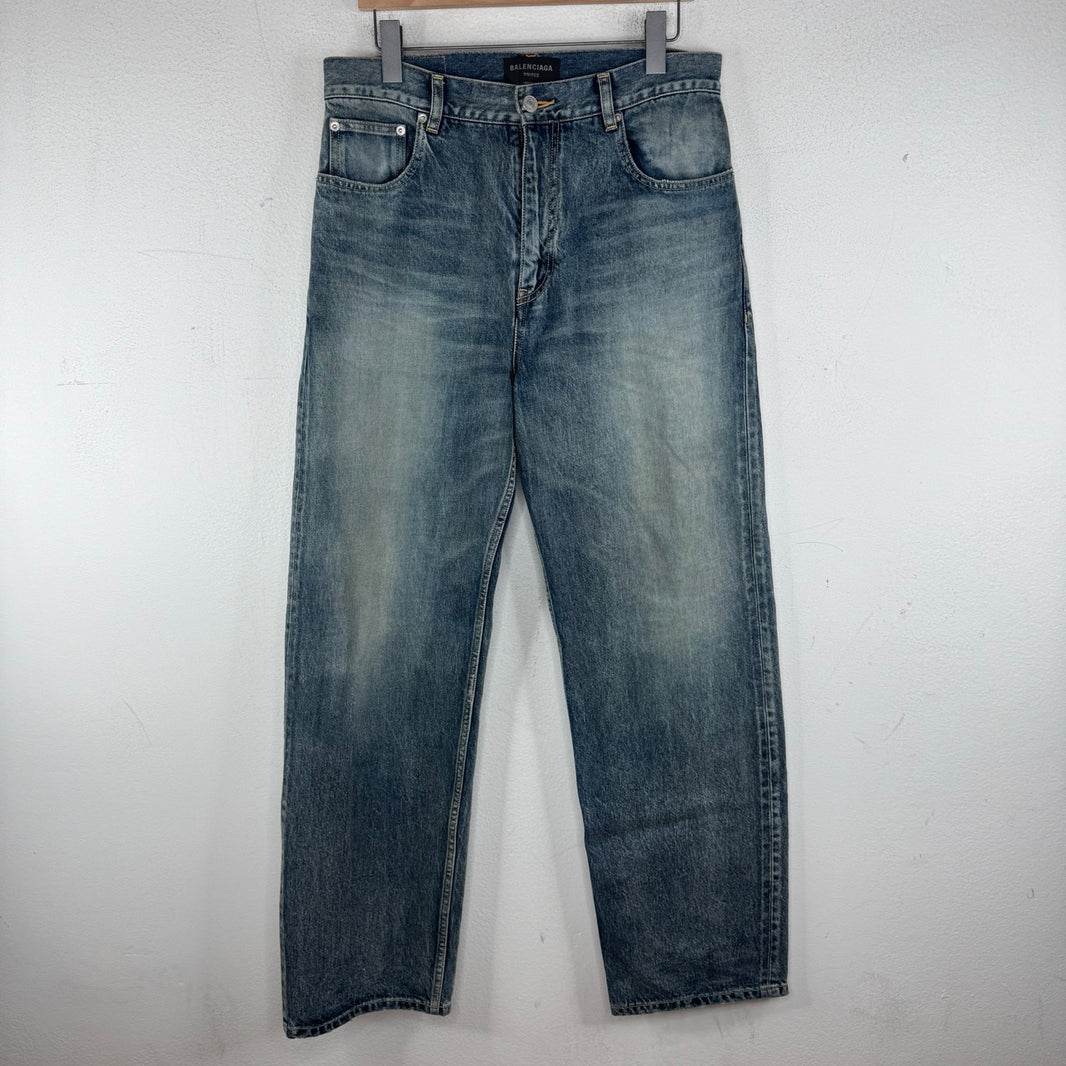 Balenciaga Blue Washed Loose Straight Jeans