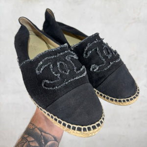Chanel Logo Canvas Espadrille Flats