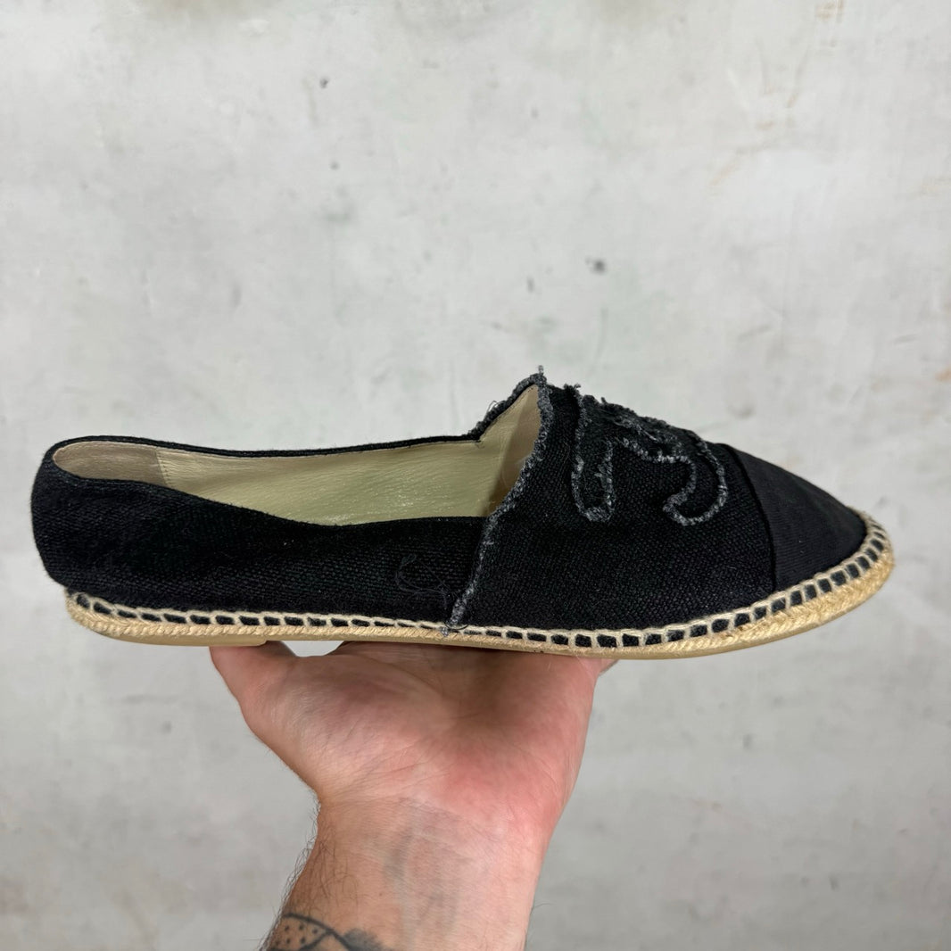 Chanel Logo Canvas Espadrille Flats