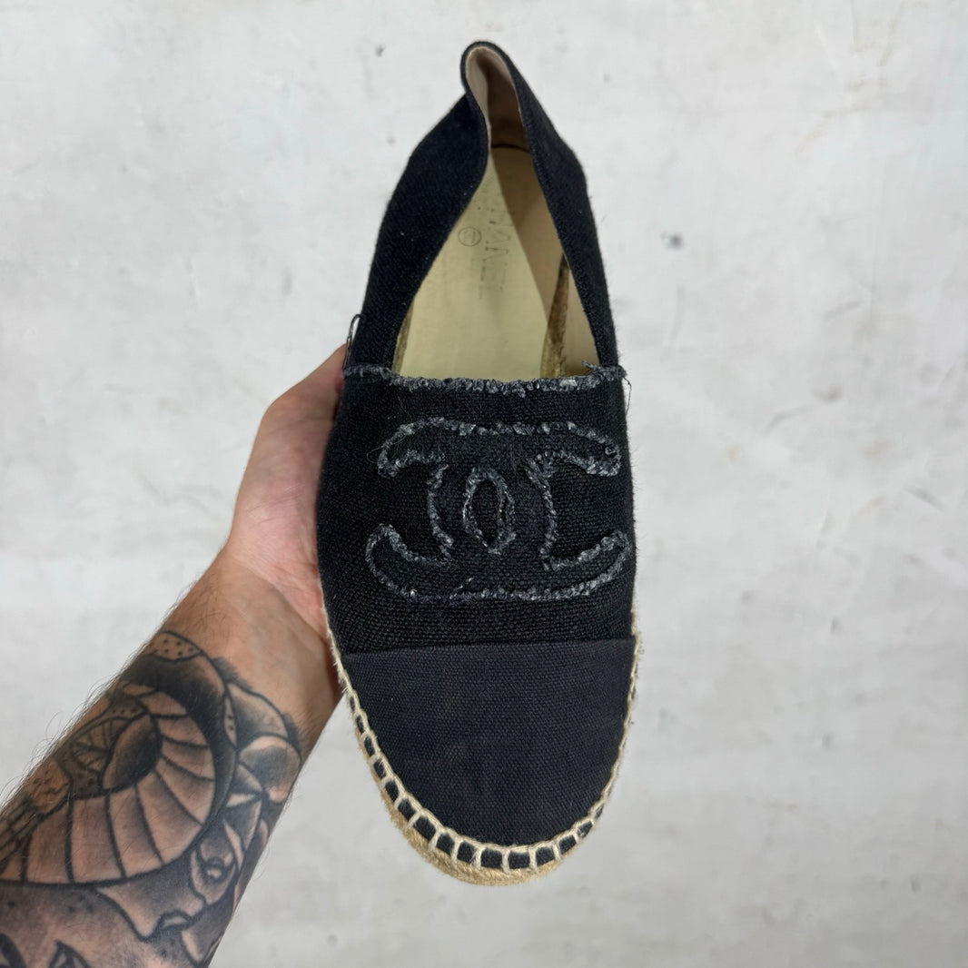 Chanel Logo Canvas Espadrille Flats