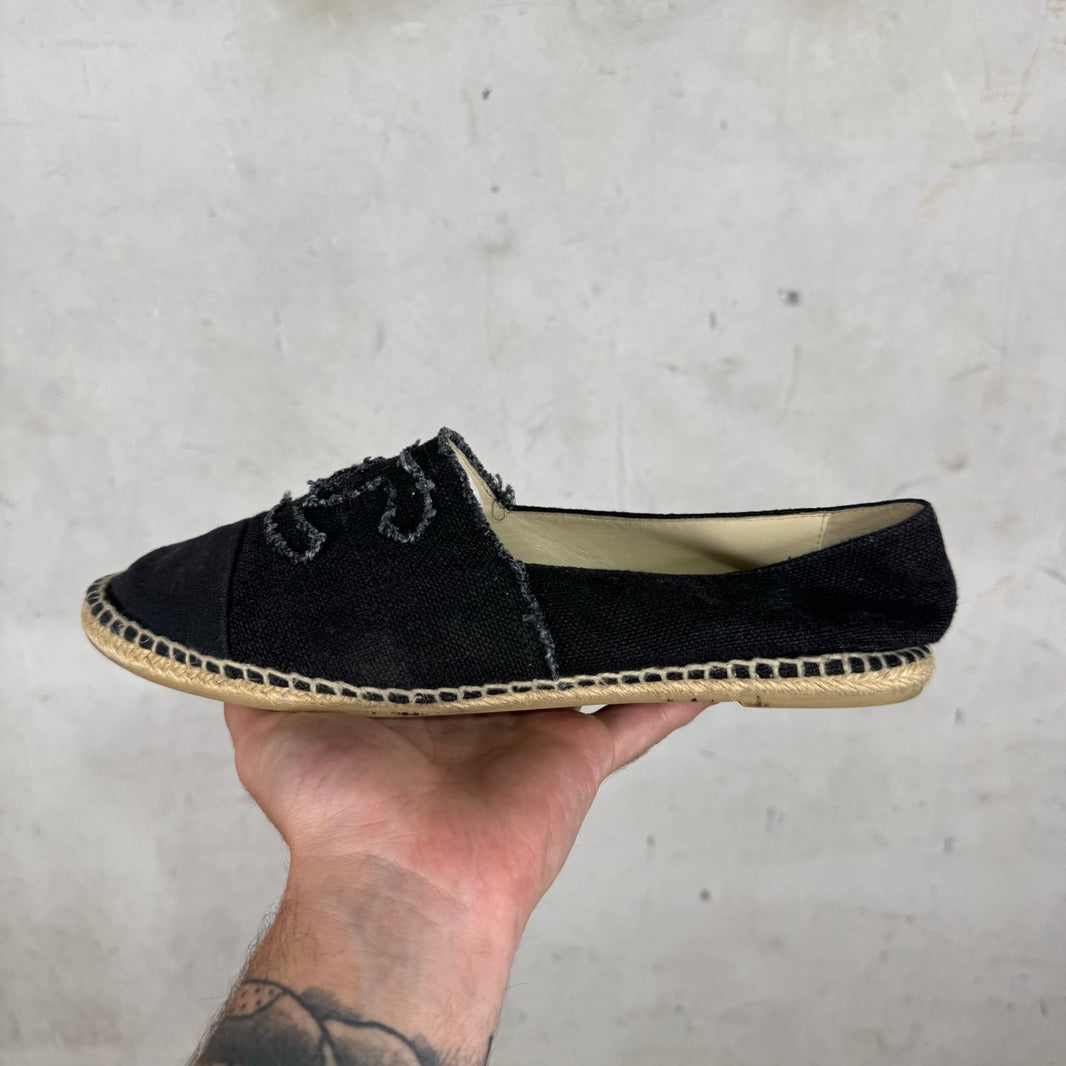 Chanel Logo Canvas Espadrille Flats