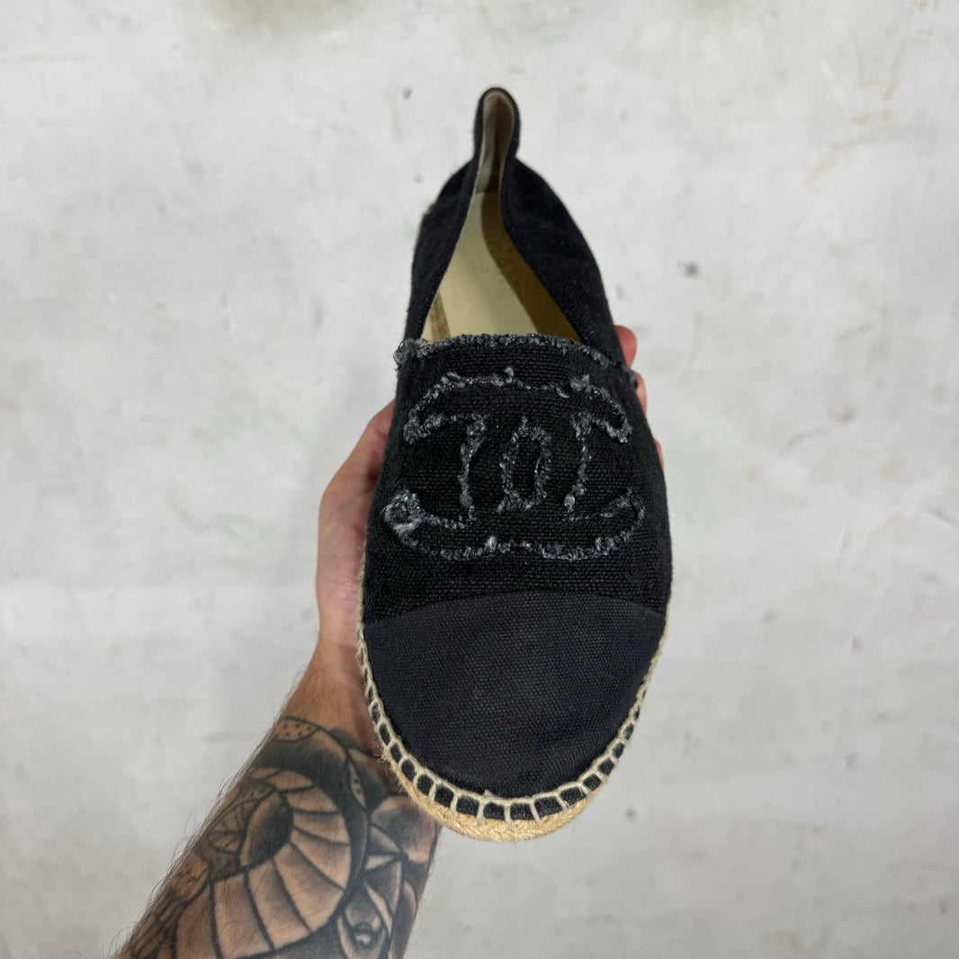 Chanel Logo Canvas Espadrille Flats