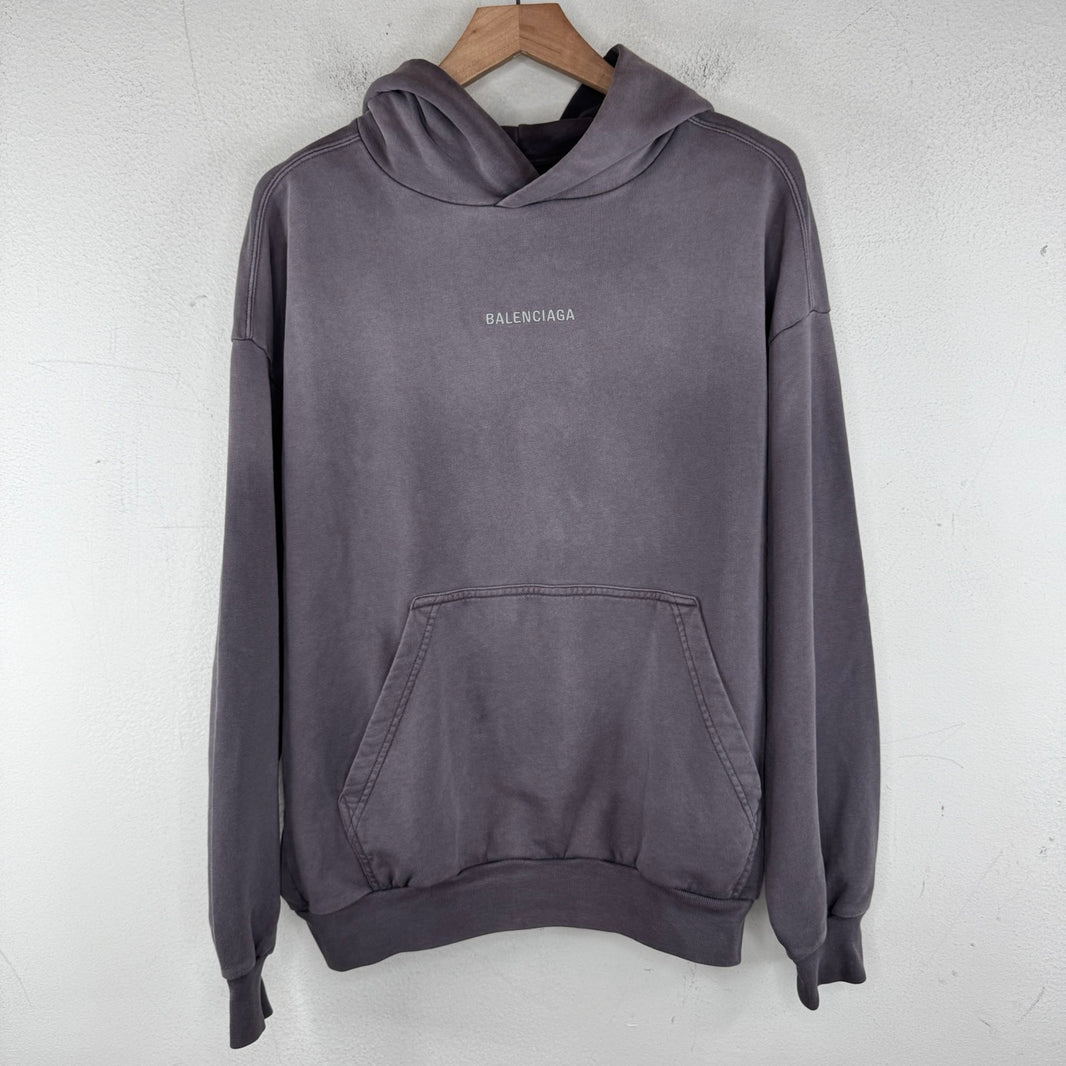 Balenciaga Purple Wash Center Embroidered Logo Hoodie