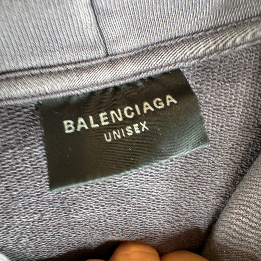 Balenciaga Purple Wash Center Embroidered Logo Hoodie