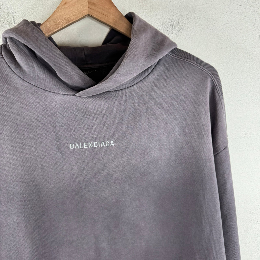 Balenciaga Purple Wash Center Embroidered Logo Hoodie