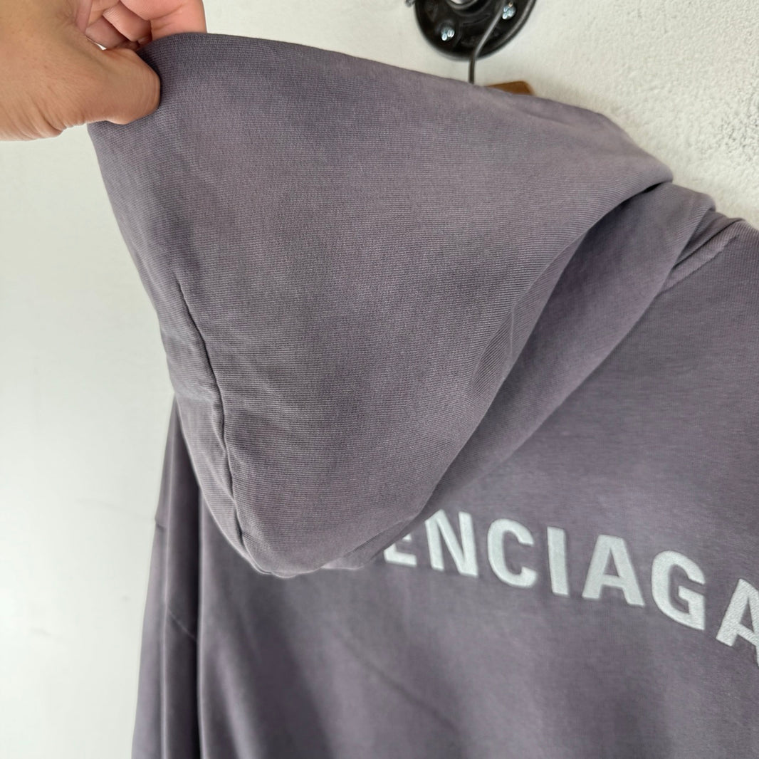 Balenciaga Purple Wash Center Embroidered Logo Hoodie