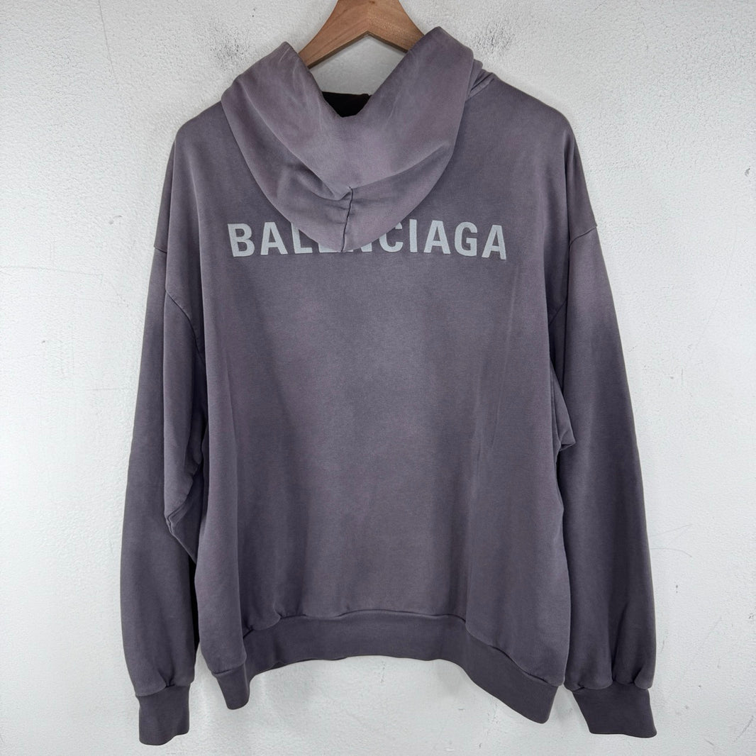 Balenciaga Purple Wash Center Embroidered Logo Hoodie
