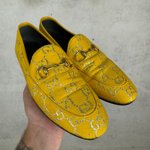 Gucci Yellow Monogram Horsebit Loafers