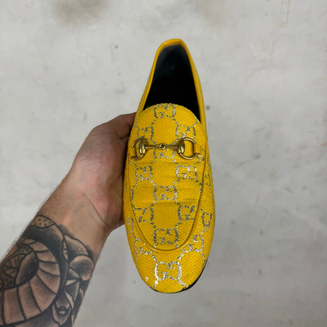 Gucci Yellow Monogram Horsebit Loafers