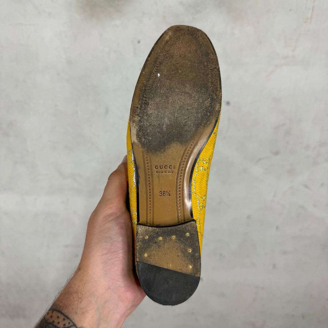 Gucci Yellow Monogram Horsebit Loafers