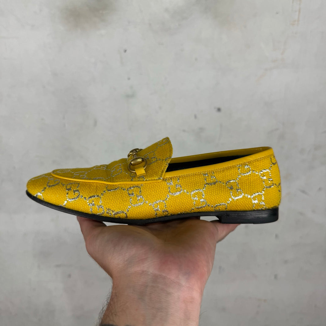 Gucci Yellow Monogram Horsebit Loafers