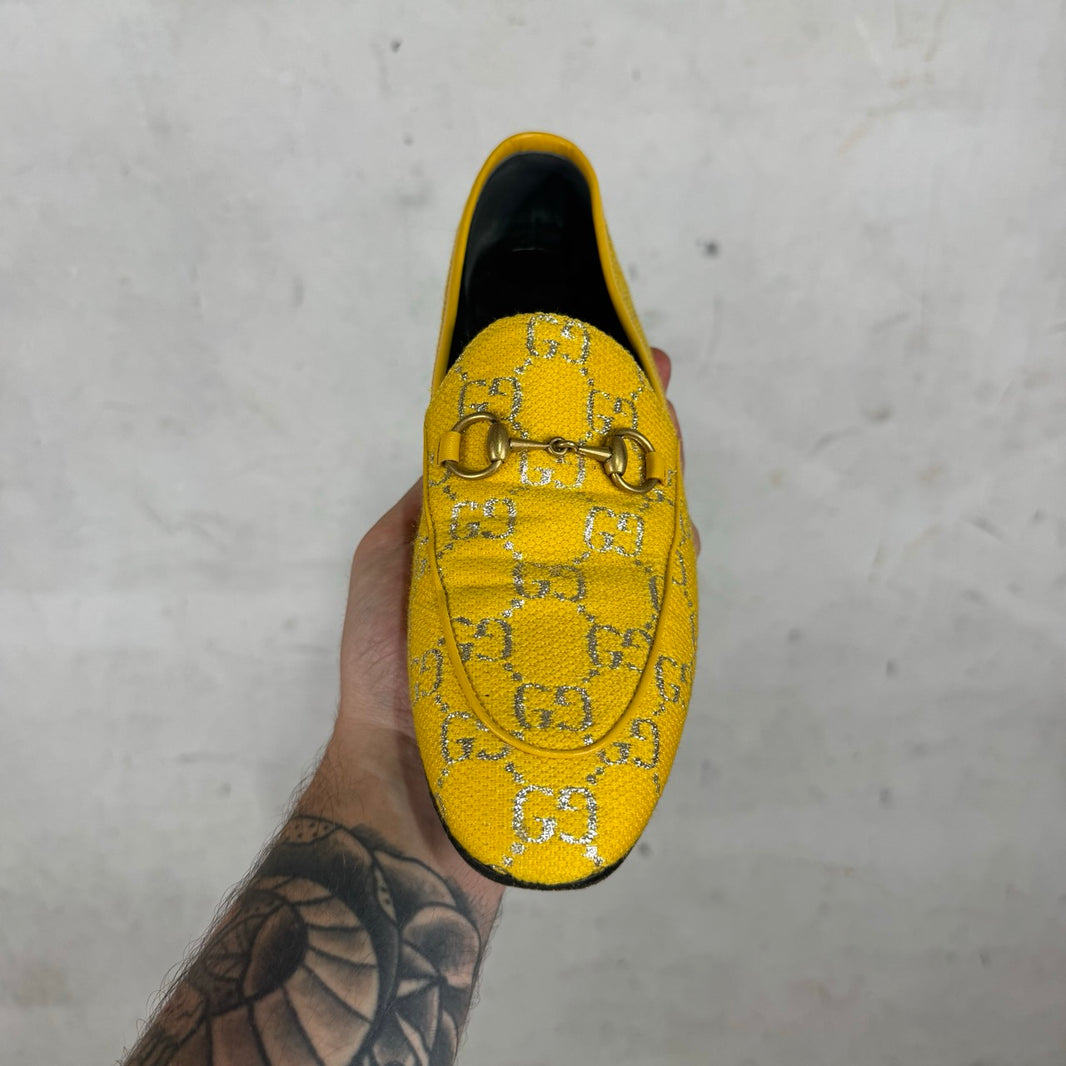 Gucci Yellow Monogram Horsebit Loafers