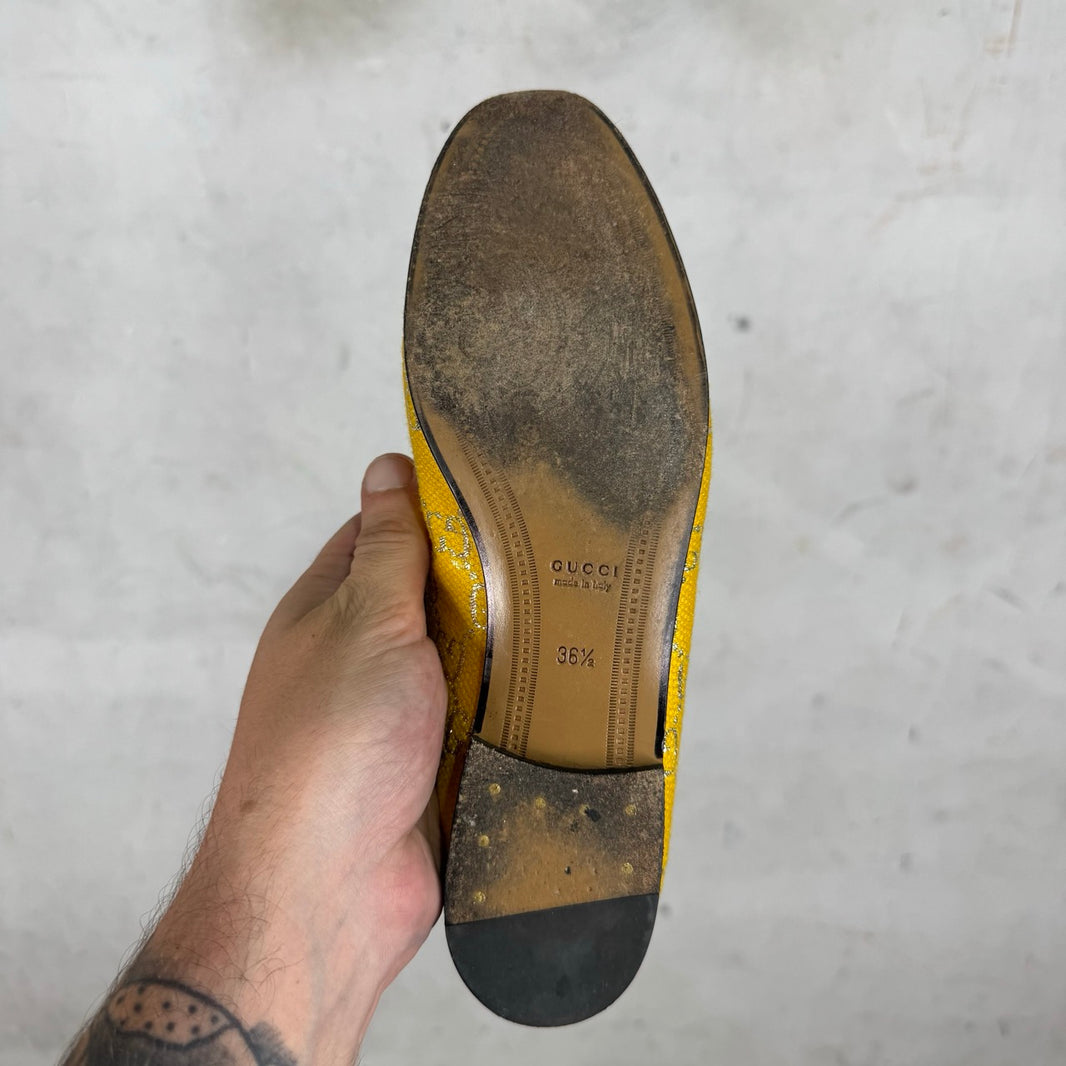 Gucci Yellow Monogram Horsebit Loafers