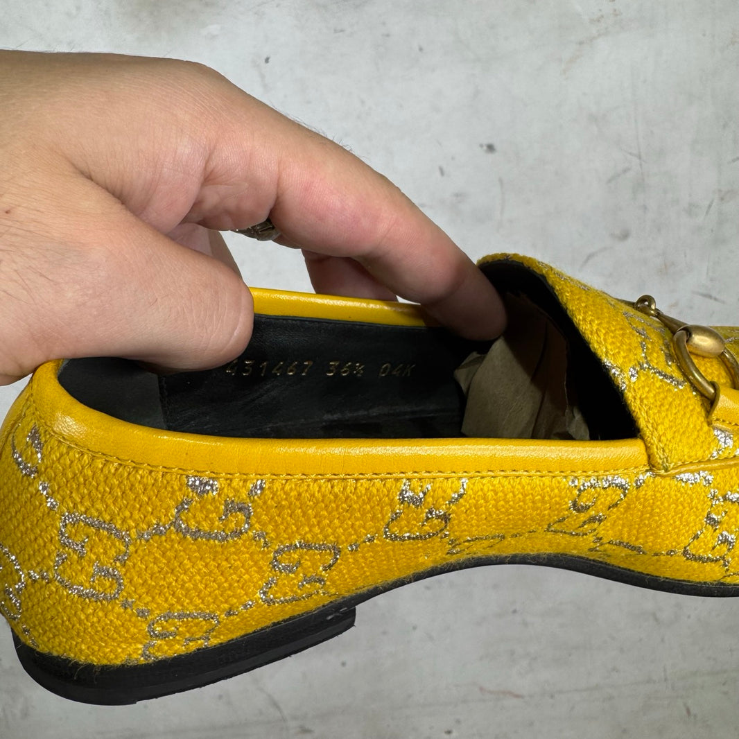 Gucci Yellow Monogram Horsebit Loafers