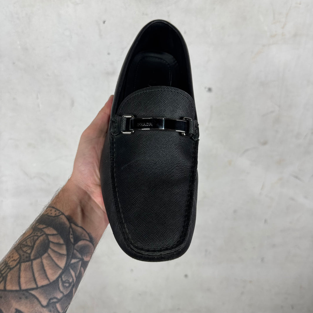Prada Saffiano Leather Driving Loafers