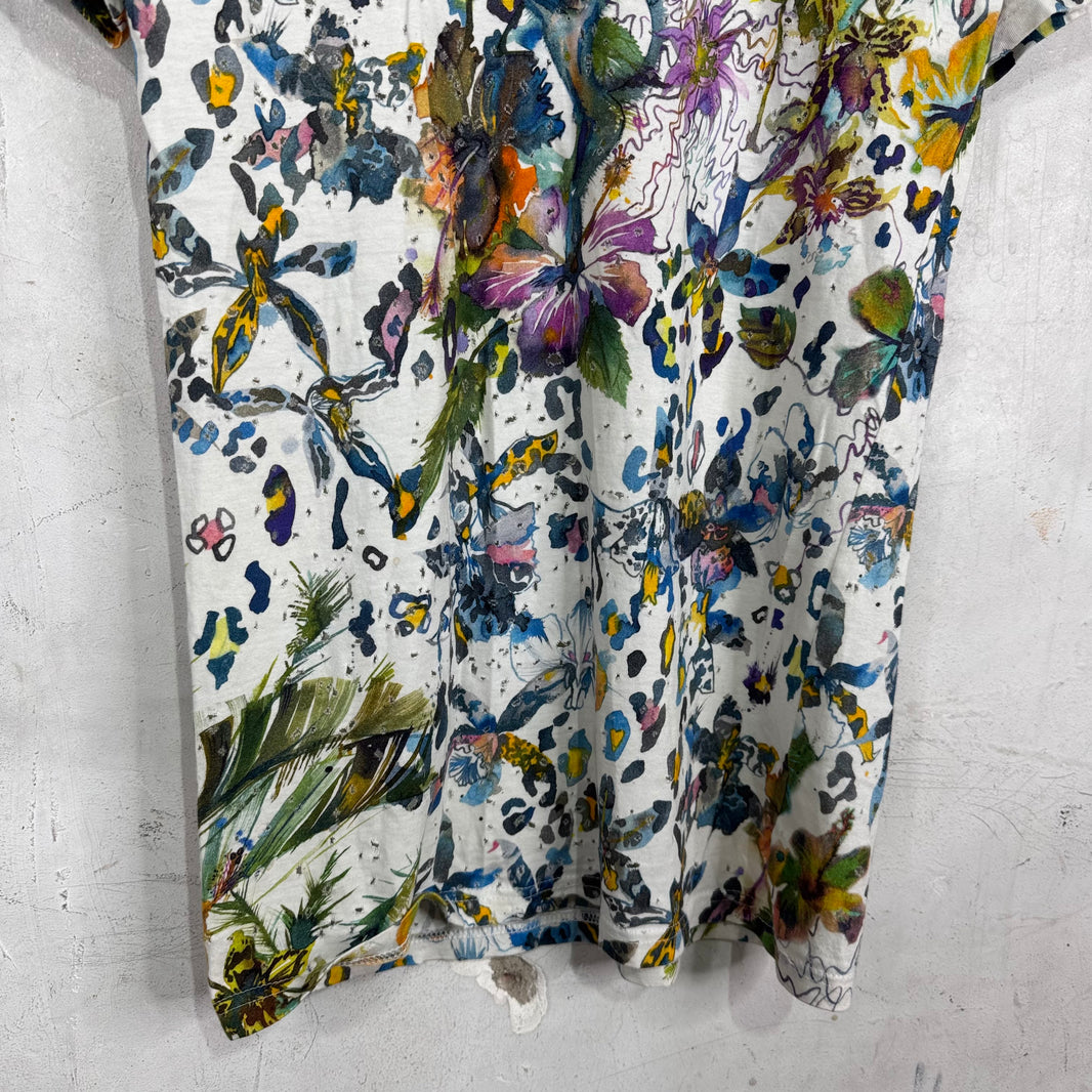 Balmain 2010 Floral Print Distressed T-Shirt