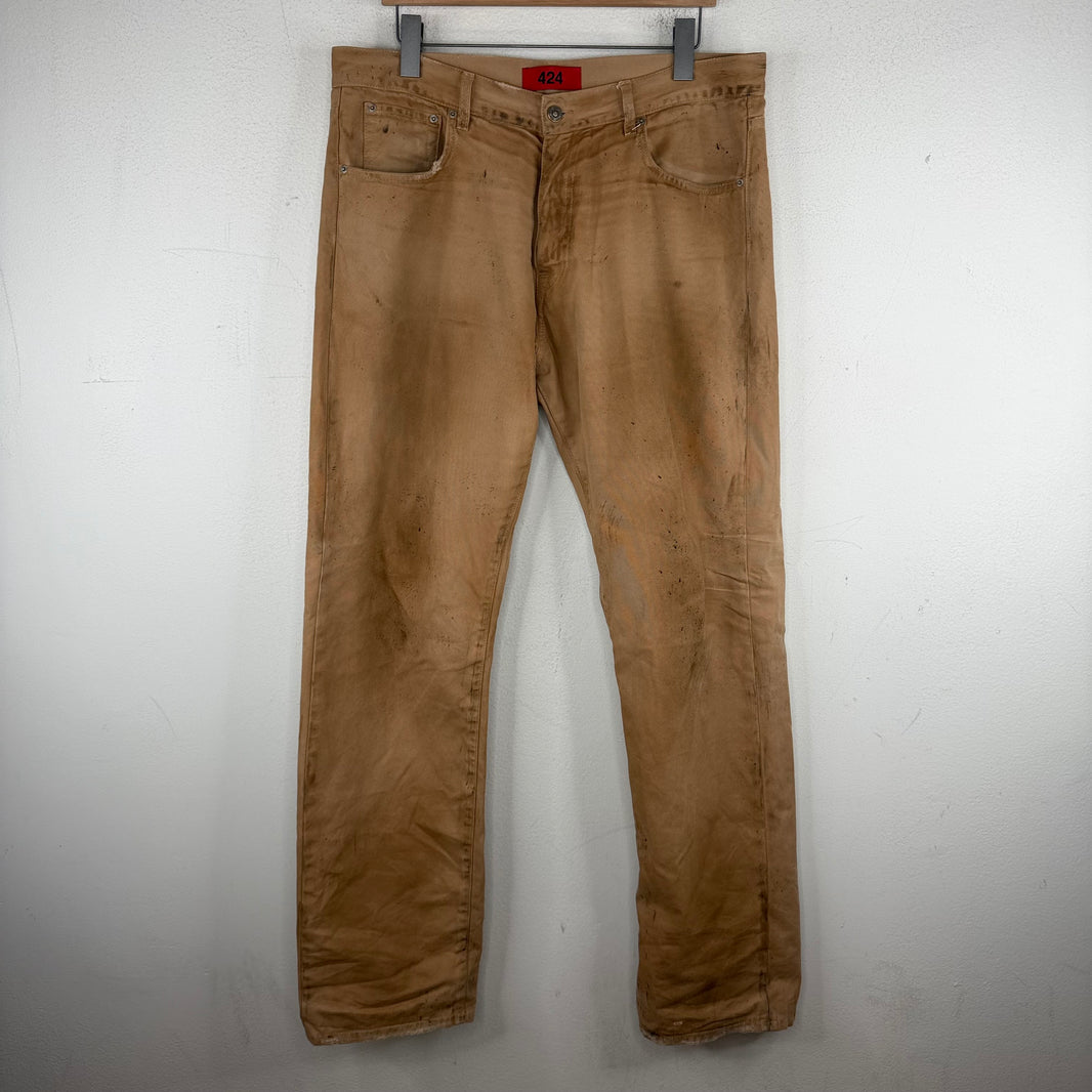 424 Distressed Tan Jeans