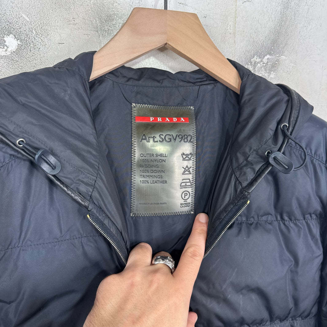 Prada Padded Nylon Leather Trimmed Jacket