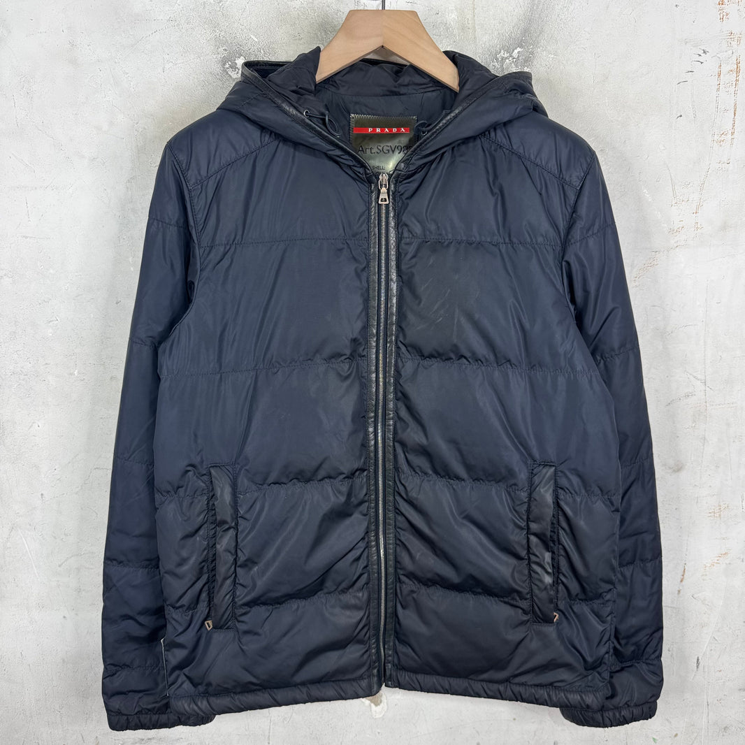 Prada Padded Nylon Leather Trimmed Jacket