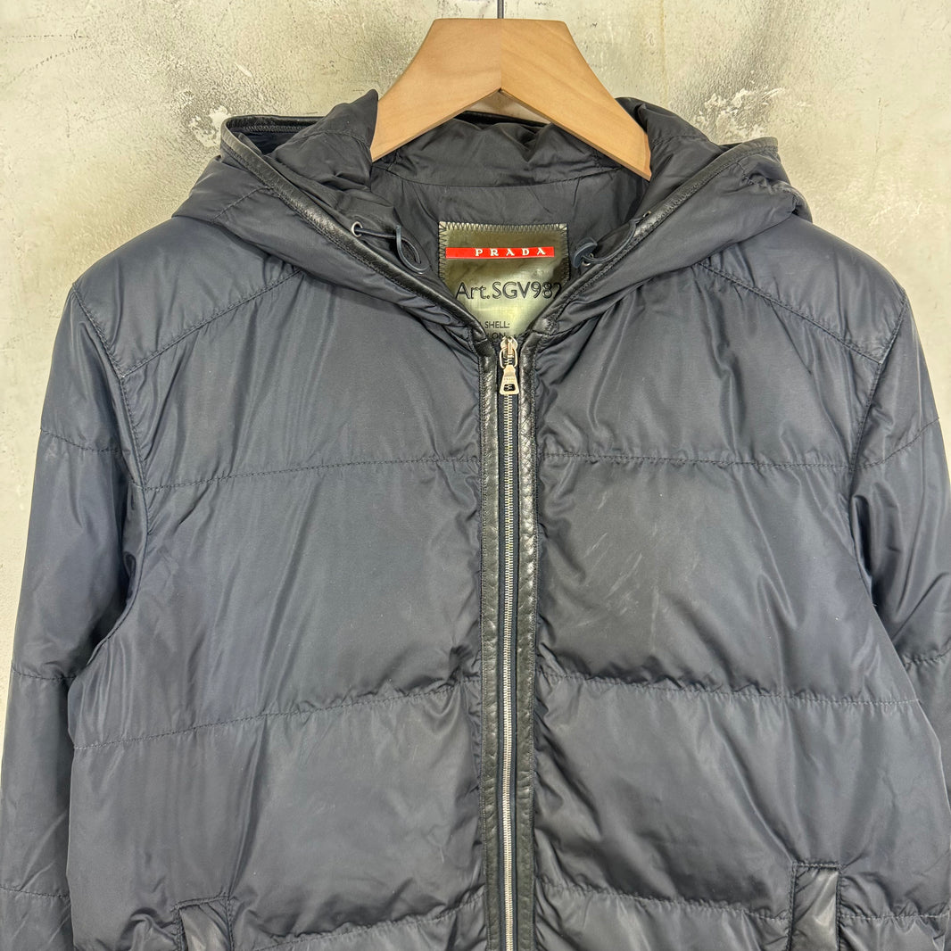 Prada Padded Nylon Leather Trimmed Jacket