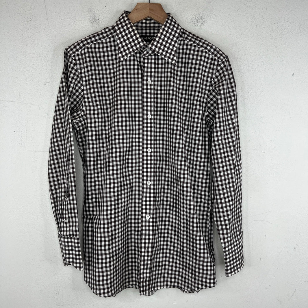 Tom Ford Brown Gingham Button Up LS Shirt