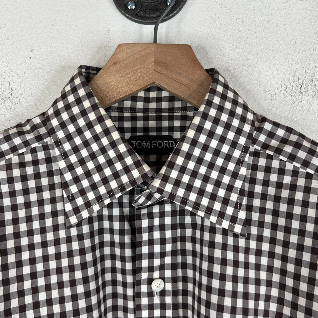 Tom Ford Brown Gingham Button Up LS Shirt