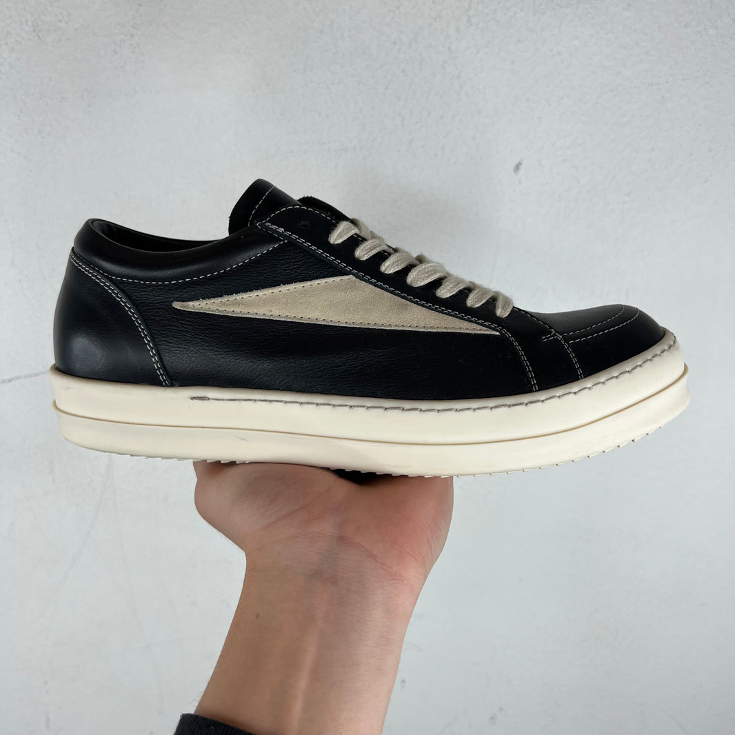 Rick Owens Black/Milk Leather Vintage Sneakers