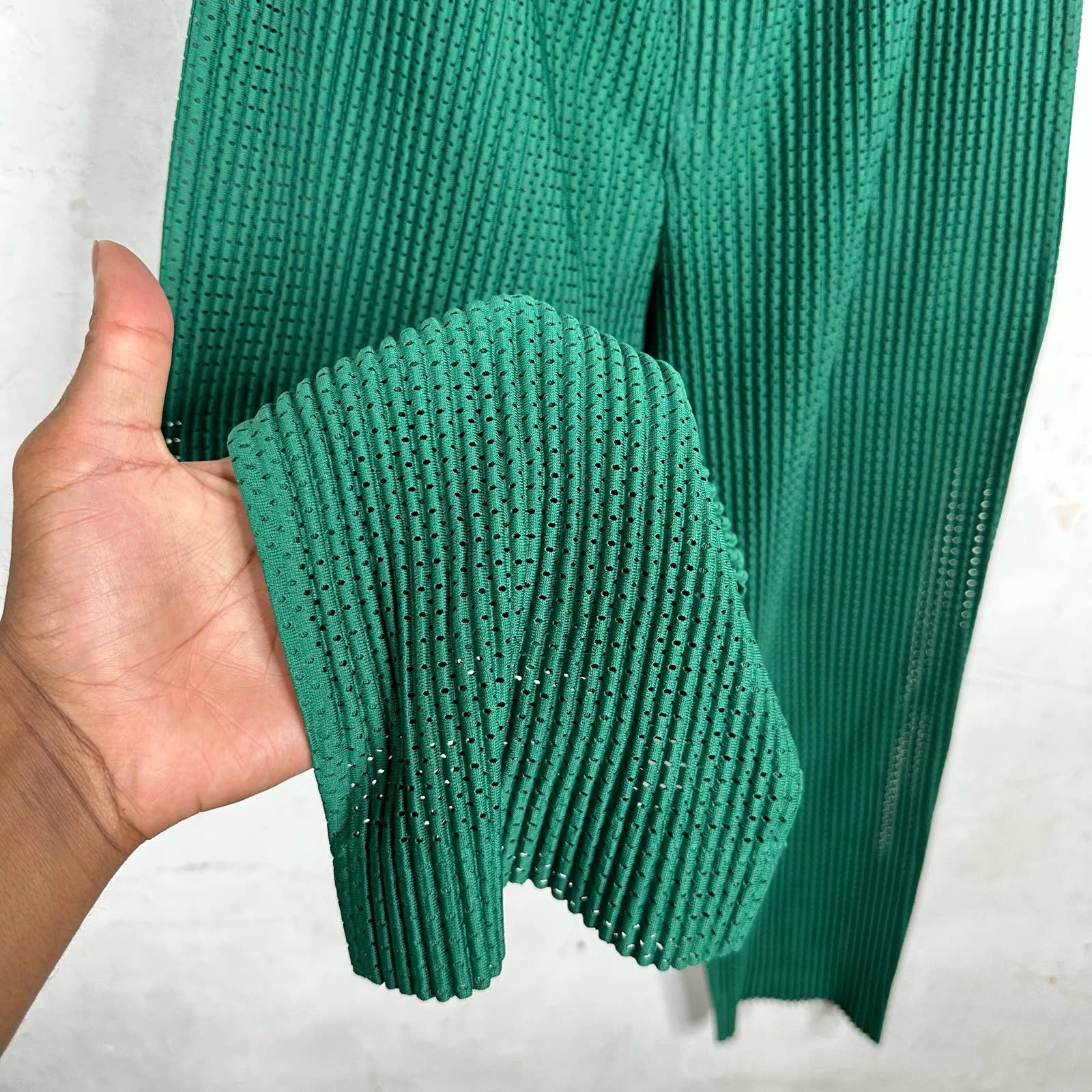 Issey Miyake Green Pleates Mesh Pants