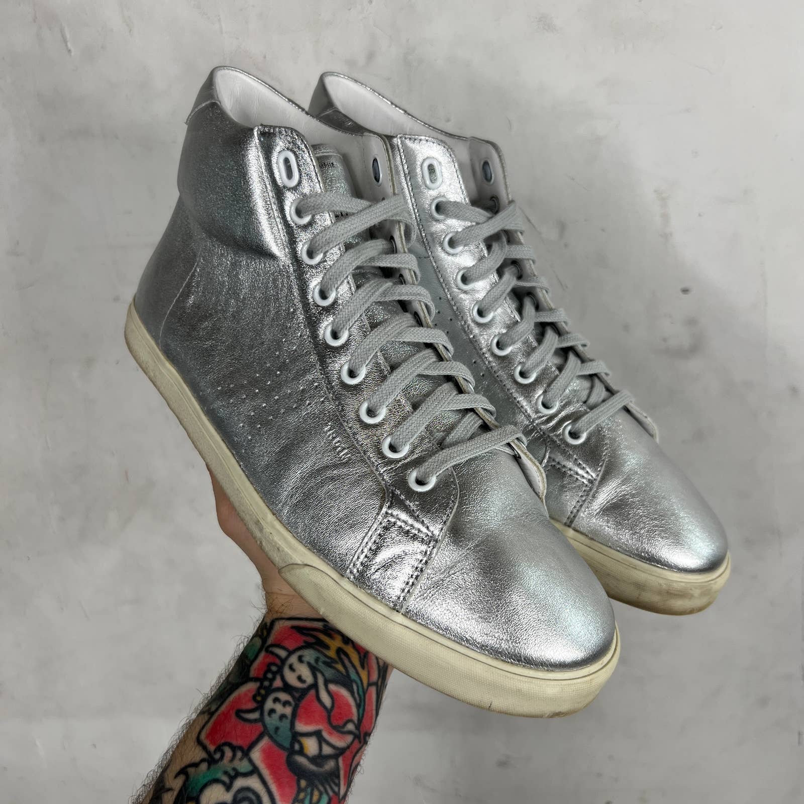 Celine Shiny Silver High Top Sneaker